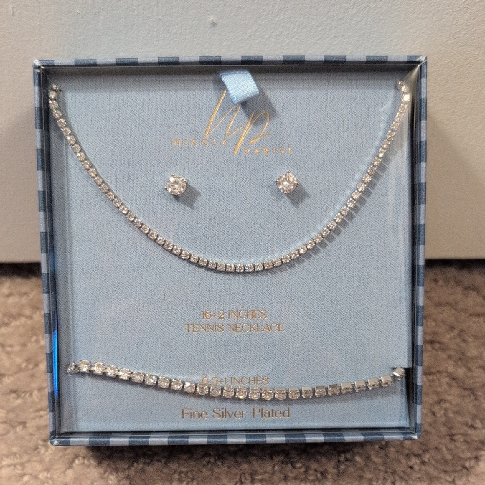 Nicola Parisi Silver Plated Necklace, Bracelet, and Earring Gift Set NWT